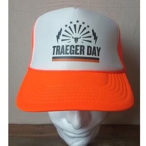 Traeger Day Trucker Hat Mesh Back‎ Neon Orange White BBQ Grill Smoker Cap